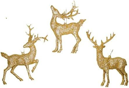 Gold Glitter Deer Ornaments, 3 Assorted | Amazon (US)