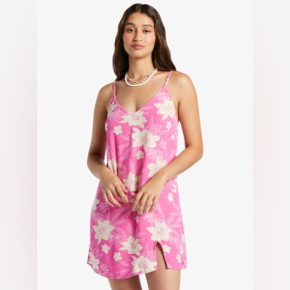 NWT ROXY DAYTRIP MINI SLIP PINK size Large flower print sundress | Poshmark