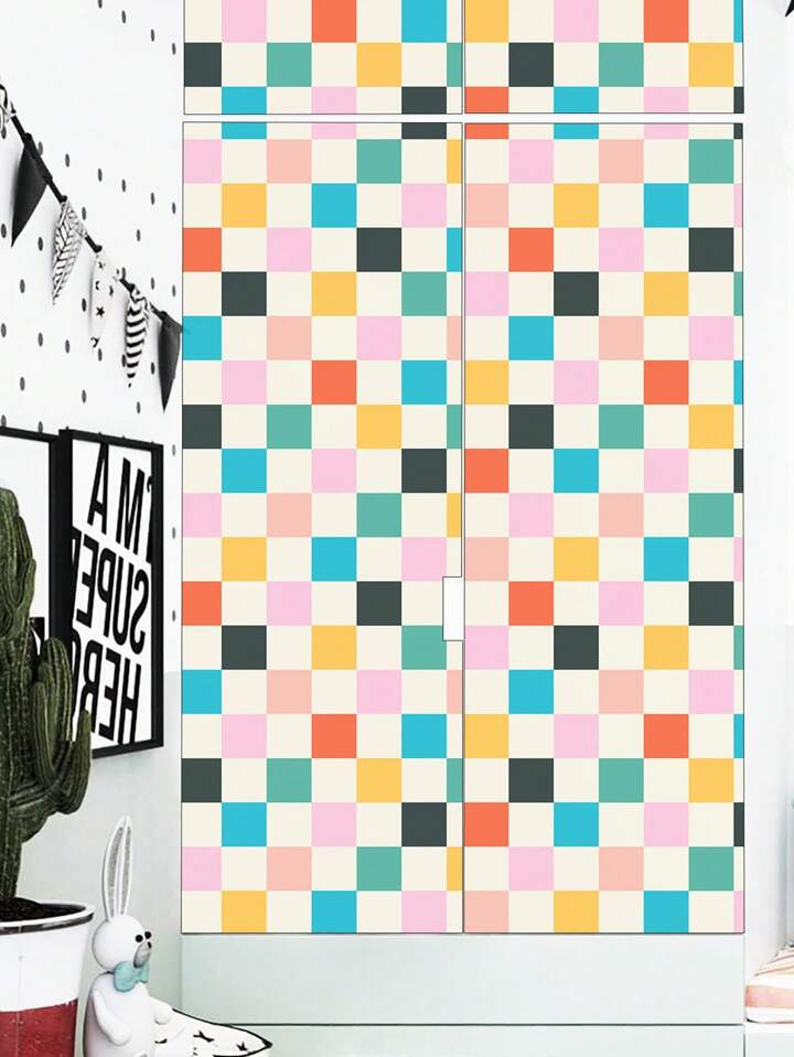 1pc Colorful Checkered Self-Adhesive Wallpaper, Vintage Simple Interior Decoration Wallpaper For Bedroom, Living Room, Kitchen, Desk, Wardrobe | SHEIN