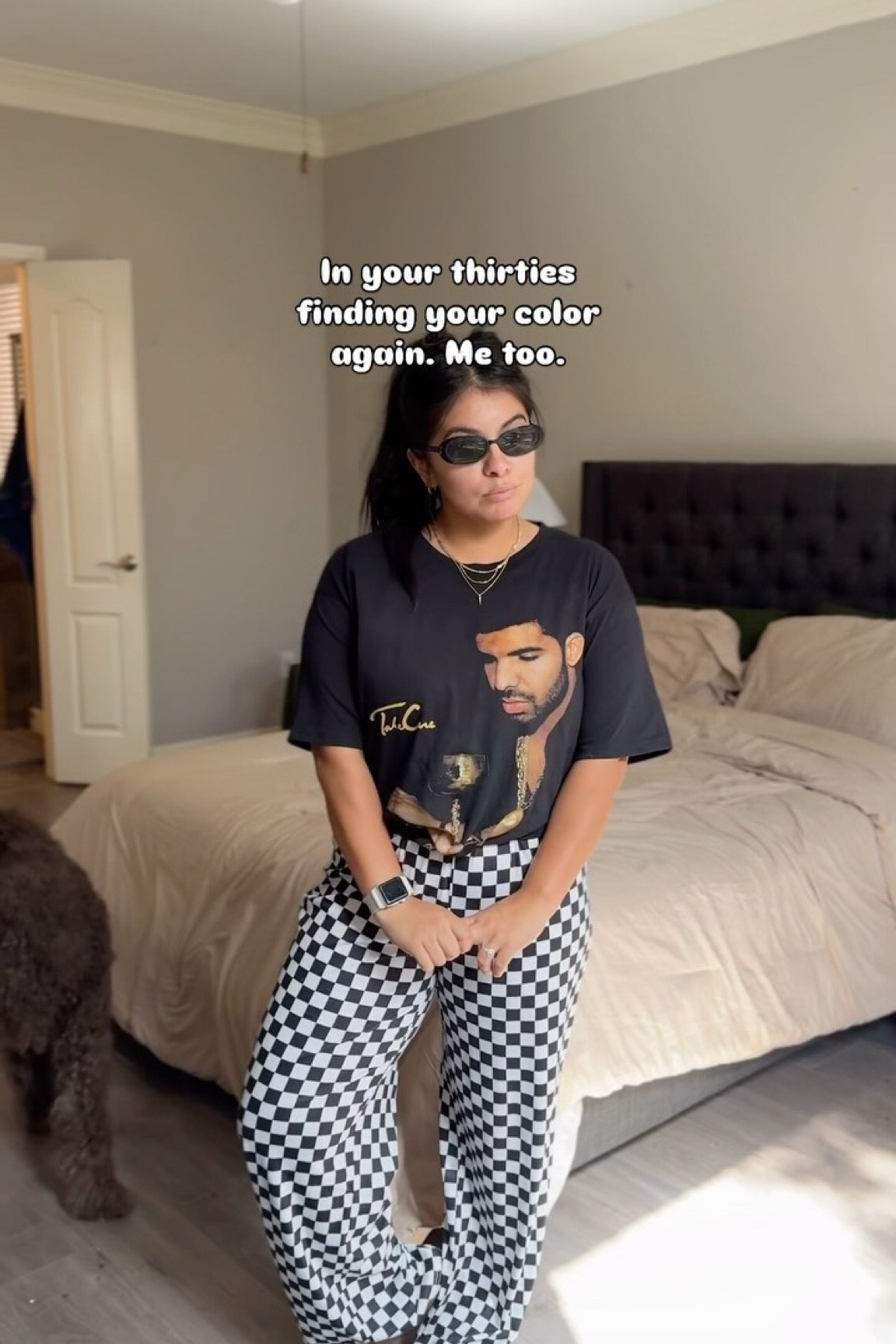 I love styling outfits now I put the pressure of trying to look a certain way to just wearing what I like. If you don’t like it that’s ok. Find your color too. 

#momoutfit #momfit #momfashion #motherhood #checkeredpants #nascar #blackboots #drake #ootd