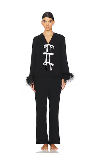 Sleeper Party Pajama Set Bows And Feathers in Black. - size S | Revolve Clothing (Global)
