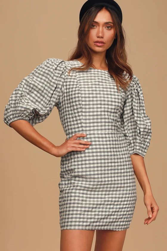 Checks Appeal Black Gingham Seersucker Puff Sleeve Mini Dress | Lulus (US)