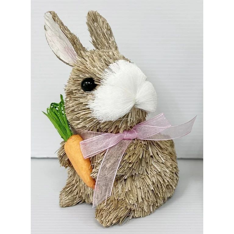 Way To Celebrate Easter 5.5-inch Height Pink Bow Sitting Girl Sisal Bunny Tabletop Decor | Walmart (US)