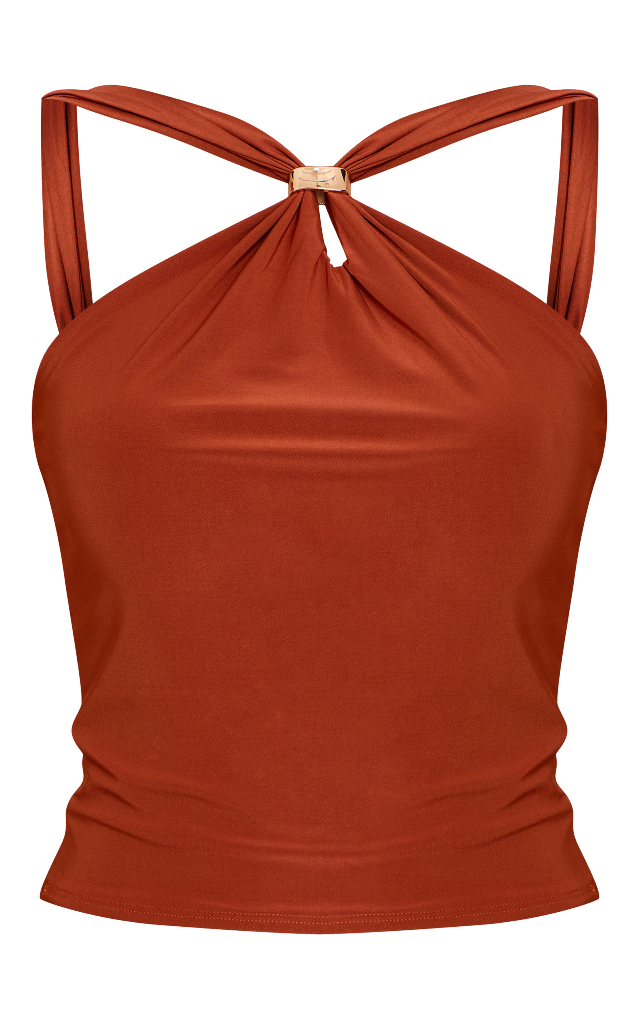 Rust Double Layer Slinky Trim Detail Sleeveless Top | PrettyLittleThing US