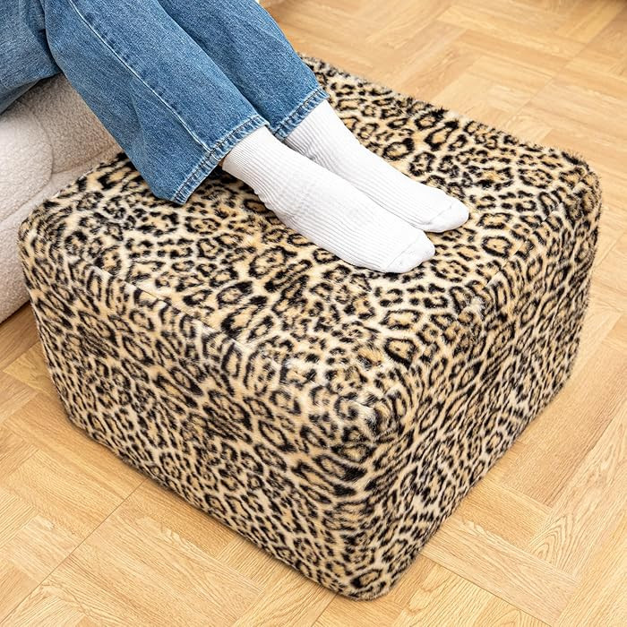 20x20x14 Inches Fluffy Square Pouf Ottoman - Plush Furry Boneless Ottoman Foot Rest Stool with Hi... | Amazon (US)