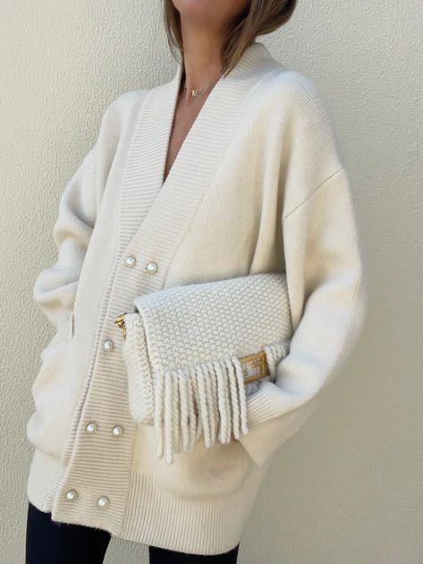 Aida Pearl Button Cardigan Coat | Cream | Vita Grace