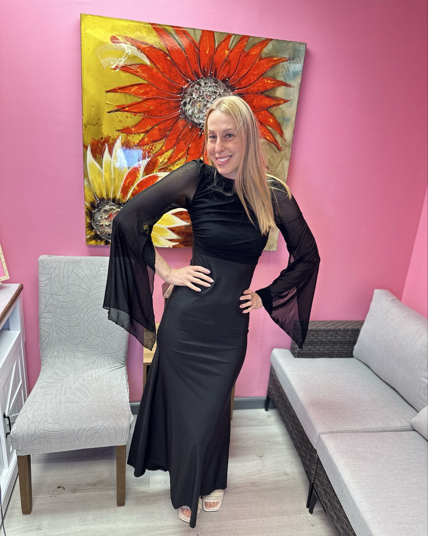 Long black dramatic dress 
🖤 this dress shows off all your curves
🖤it is also comfortable and stretchy and has the funnest sleeves 
🖤fits true to size, wearing size small and I am 5’10”
🖤 Amazon fashion find under $50

#LTKTall #LTKValentine