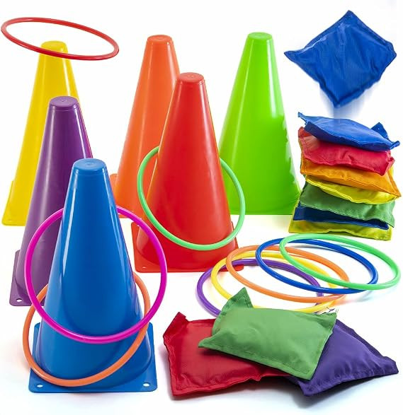 Prextex Multicolored 3-in-1 Yard Game Set - Ring Toss Game, Bean Bags, Cones - Outdoor Toys for T... | Amazon (US)