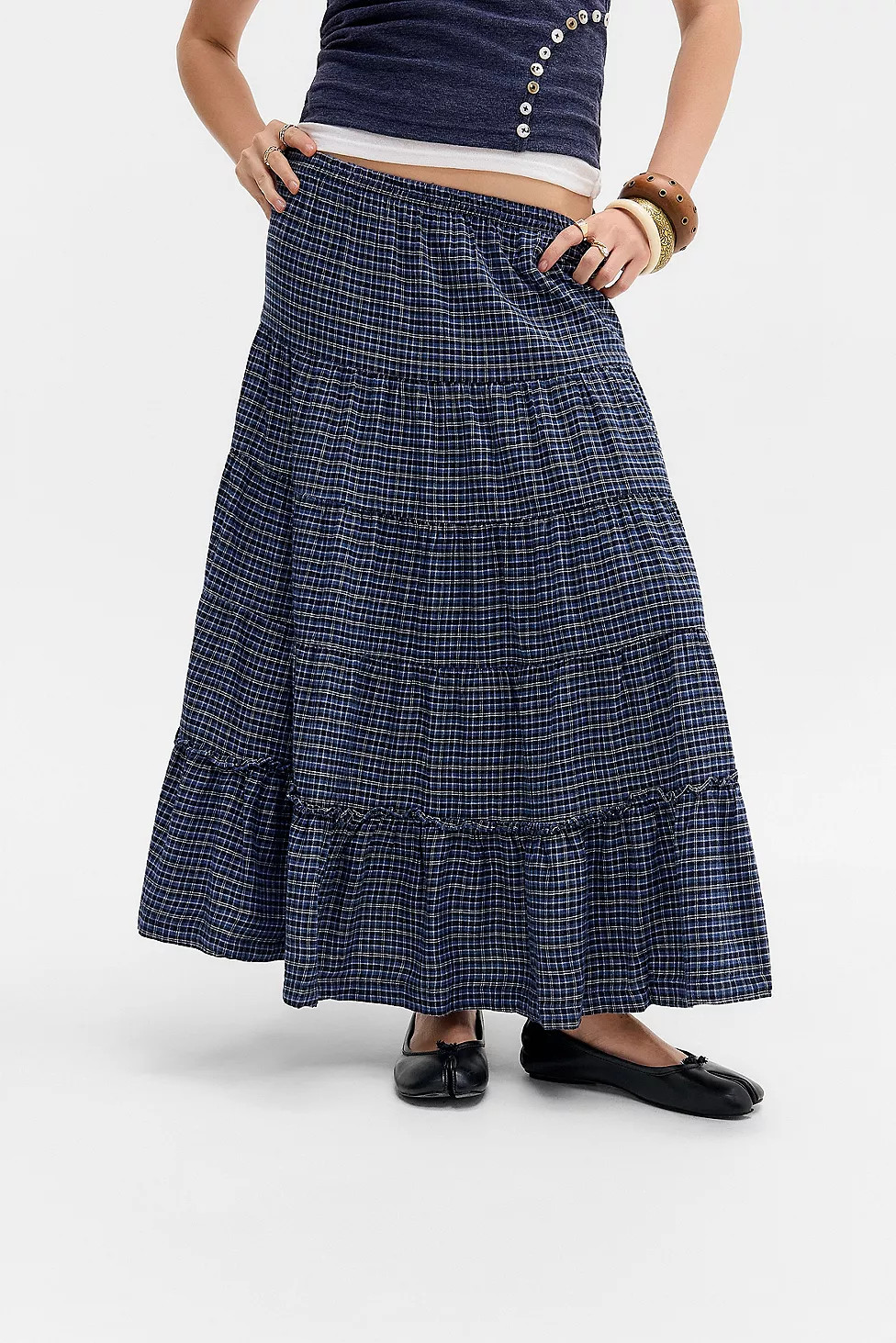 Kimchi Blue Betty Check Midi Skirt | Urban Outfitters UK