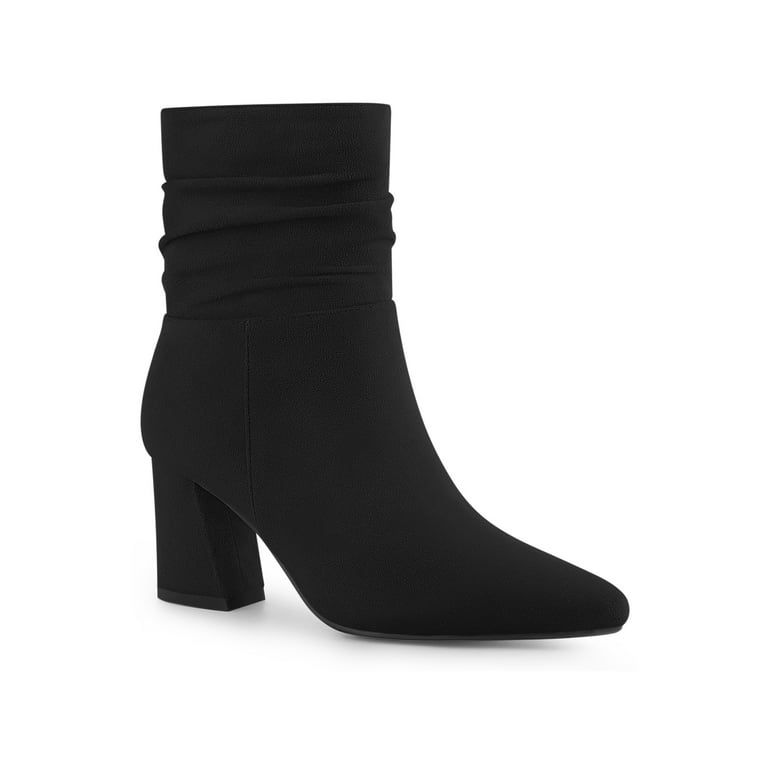 Allegra K Women's Pointy Toe Slouches Zipper Block Heel Ankle Boots | Walmart (US)