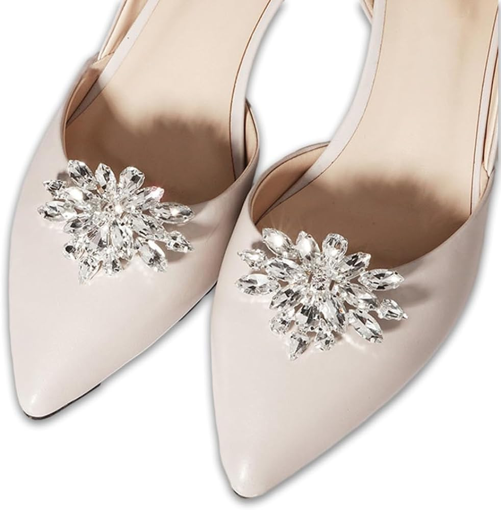 2 Pcs Rhinestone Shoe Clips for Pumps, Crystal Bridal Shoe Buckles Clips Shoe Decoration Charms,D... | Amazon (US)