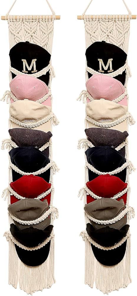 Boho Ball Cap Hanger-2 Pack-Boho Macrame Cap Holder Wall Hat Organizer for Baseball Cap Holder Ov... | Amazon (US)
