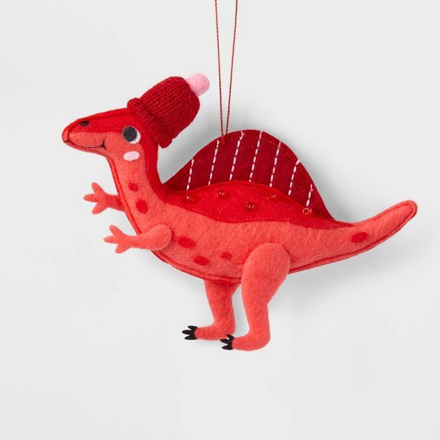 Fabric Dinosaur with Hat Christmas Tree Ornament Red - Wondershop&#8482; | Target