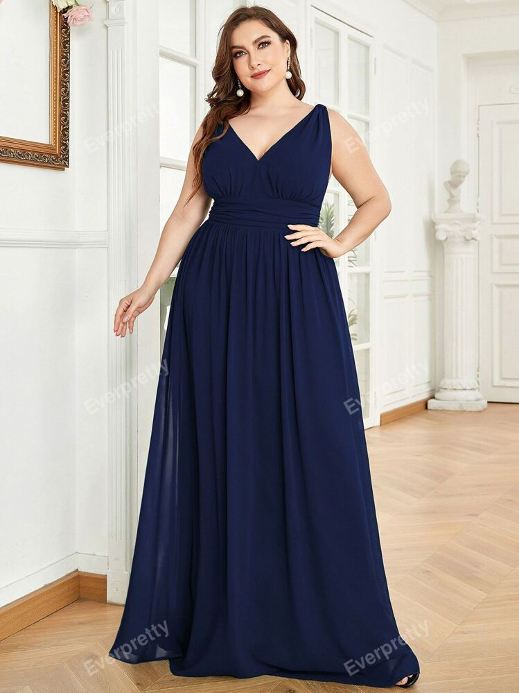 EVER-PRETTY Plus Size Solid Color Ruffle Hem Party Dress Elegant Bridesmaid Dress | SHEIN