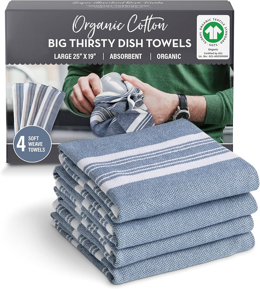 Country Trading Co. Big Thirsty Dish Towels - Organic Cotton Super Absorbent Kitchen Towels, Set ... | Amazon (US)