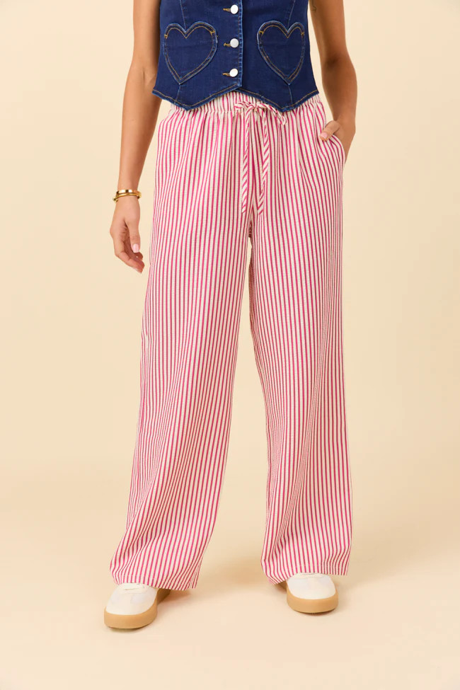 Amanda Pink Textured Striped Pants | Pink Lily