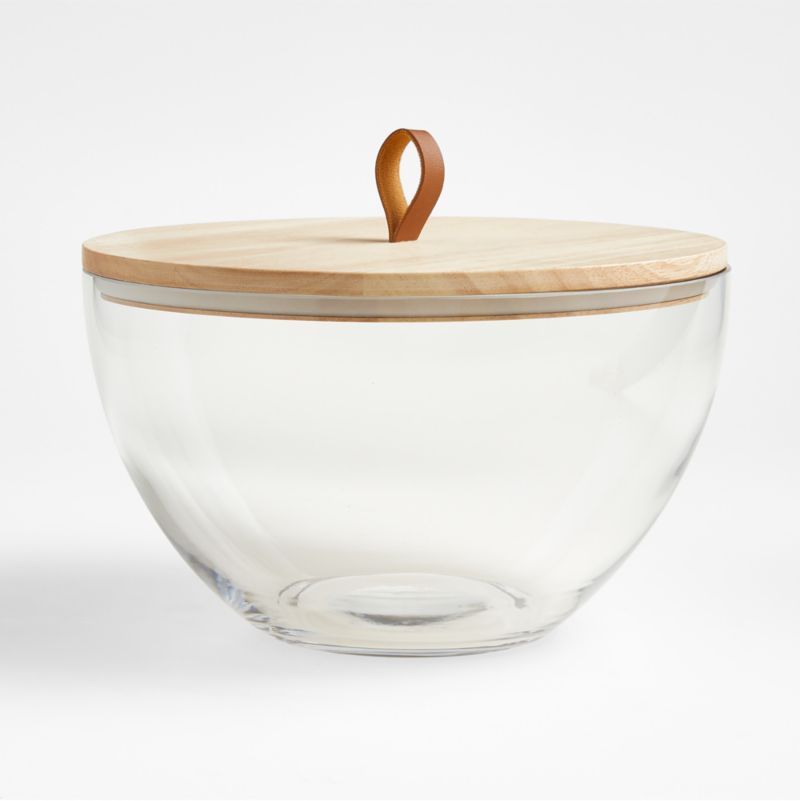 Tomos Glass Bowl with Wood Lid | Crate and Barrel | Crate & Barrel