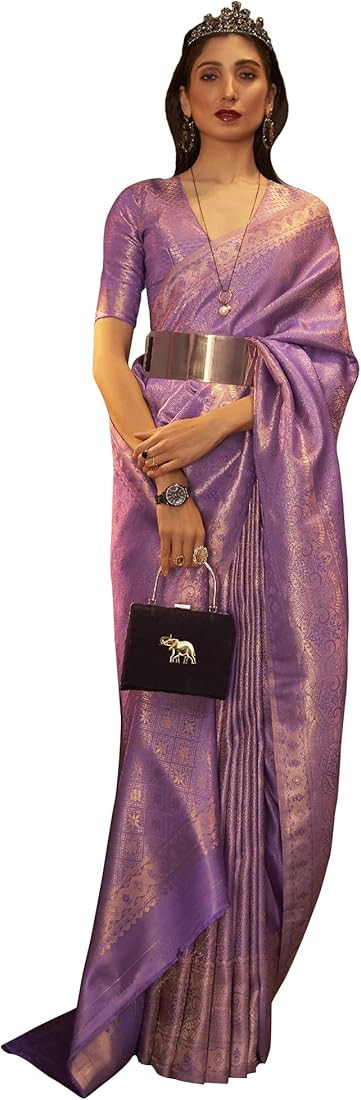 AKHILAM Women's Woven Design Nylon Saree With Unstitched Blouse Piece (Knpms219006) 5.5 Meters La... | Amazon (US)