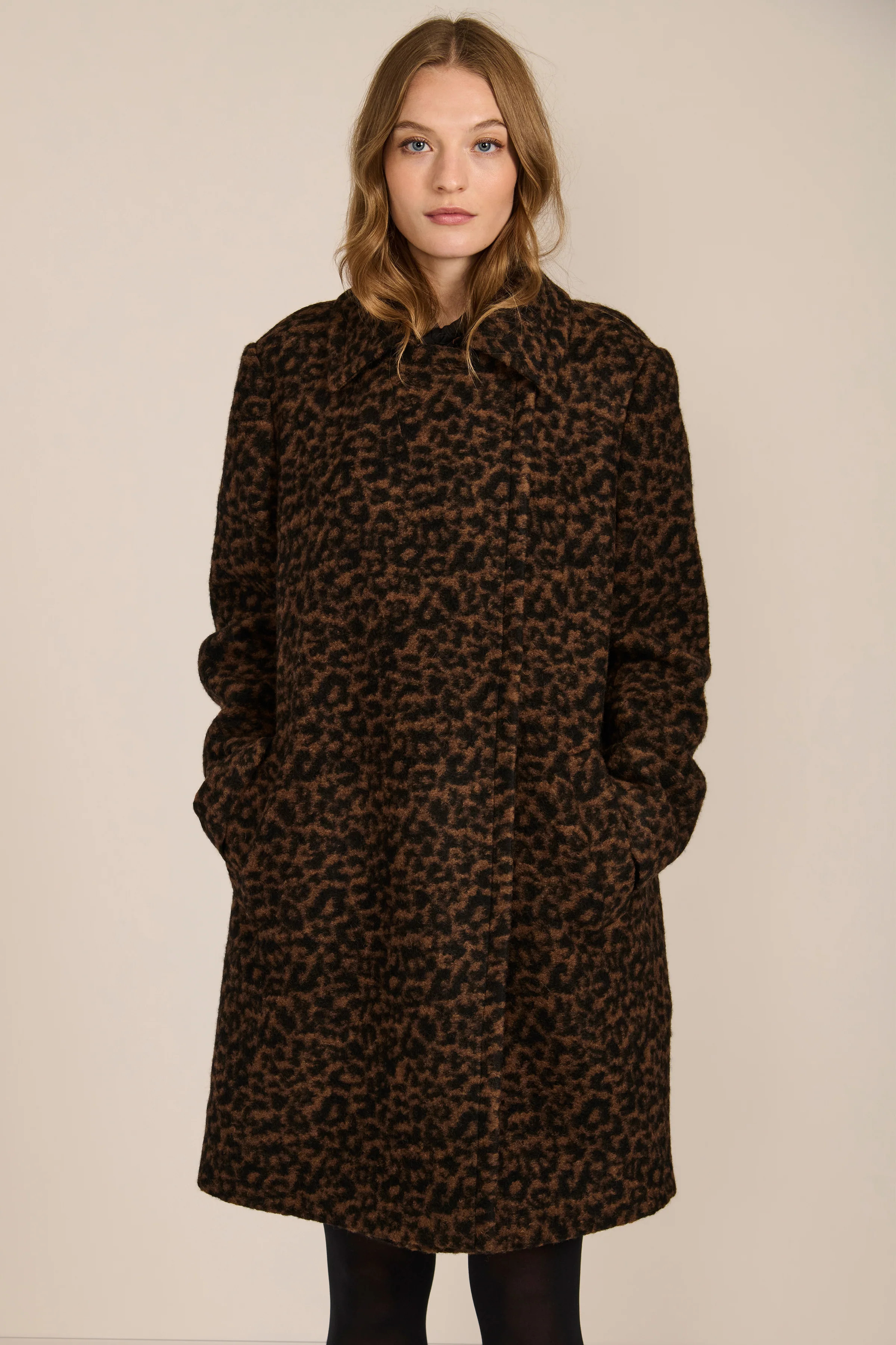 Sabine Animal Print Wool Coat - S / Muted Leopard | Bernardo Fashions