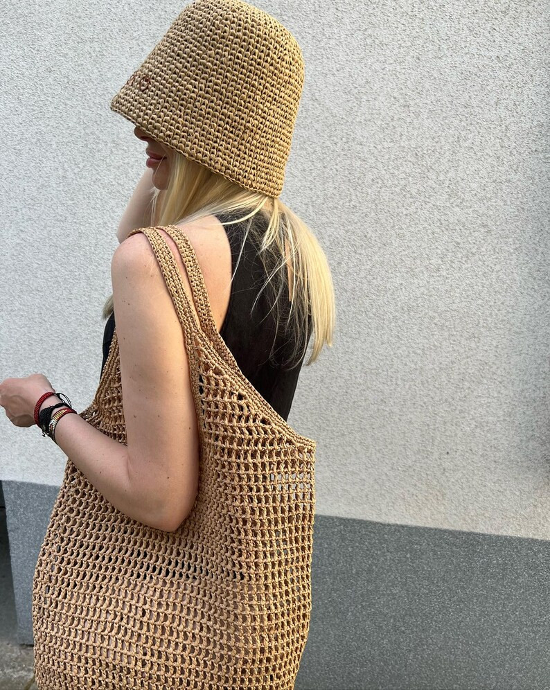 Summer Tote Bag, Straw Beach Shoulder Bag, Crochet Raffia Tote Bag, Black Summer Tote Bag, String... | Etsy (US)