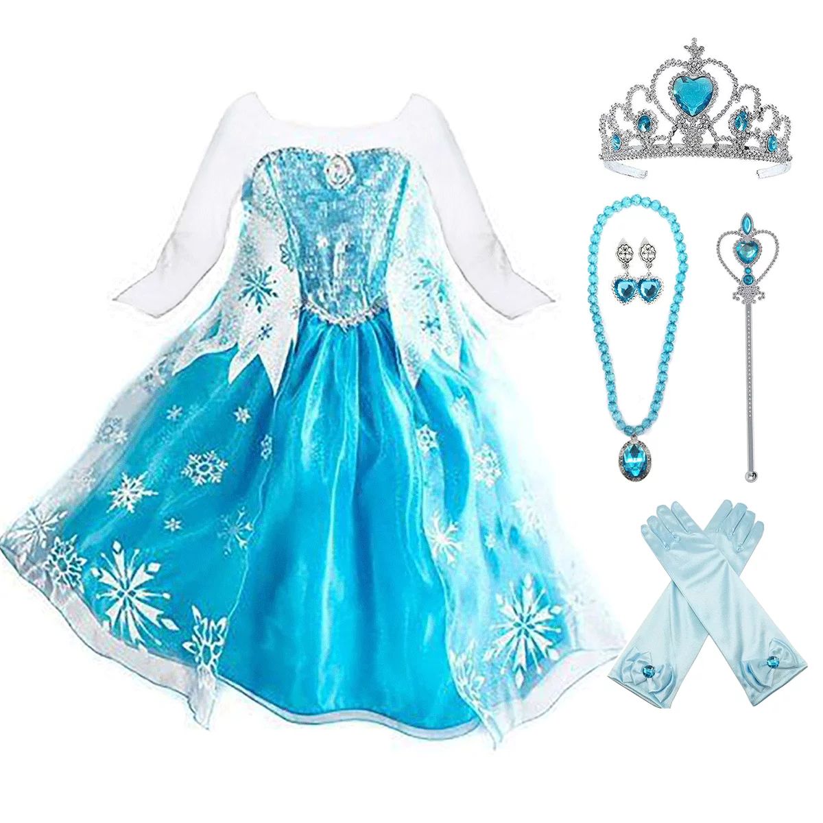 Frozen Elsa Dress Up Costume With Cosplay Accessories Crown Wand & Gloves | Walmart (US)