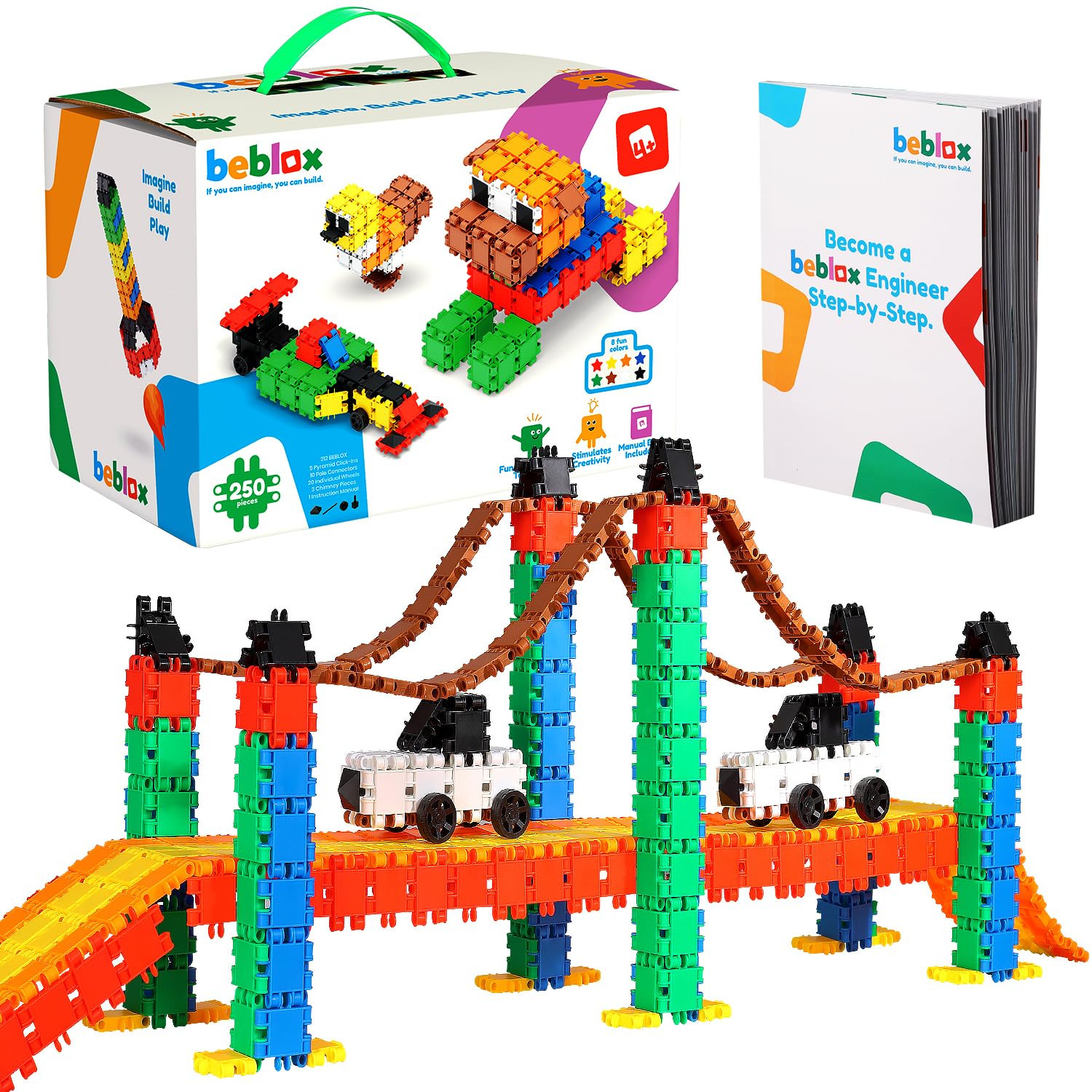 Beblox Building Blocks for Kids - 250-Piece Connecting Tiles Set - Interlocking Building Blocks f... | Amazon (US)
