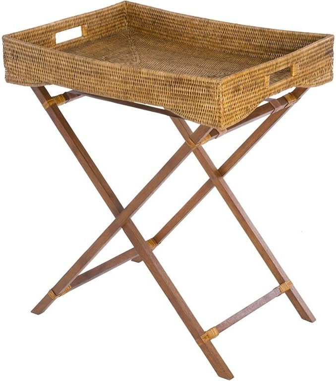KOUBOO La Jolla Rattan Butler Tray with Folding Wood Stand, Ottoman, Coffee Table Trays, Serving ... | Amazon (US)