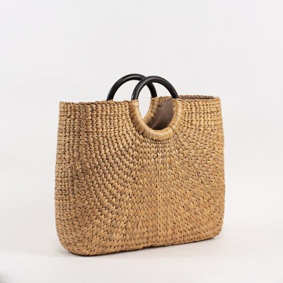 SARA WOODEN- Market tote, wooden straw bag, picnic basket,  picnic tote,  market bag,  wooden han... | Etsy (US)