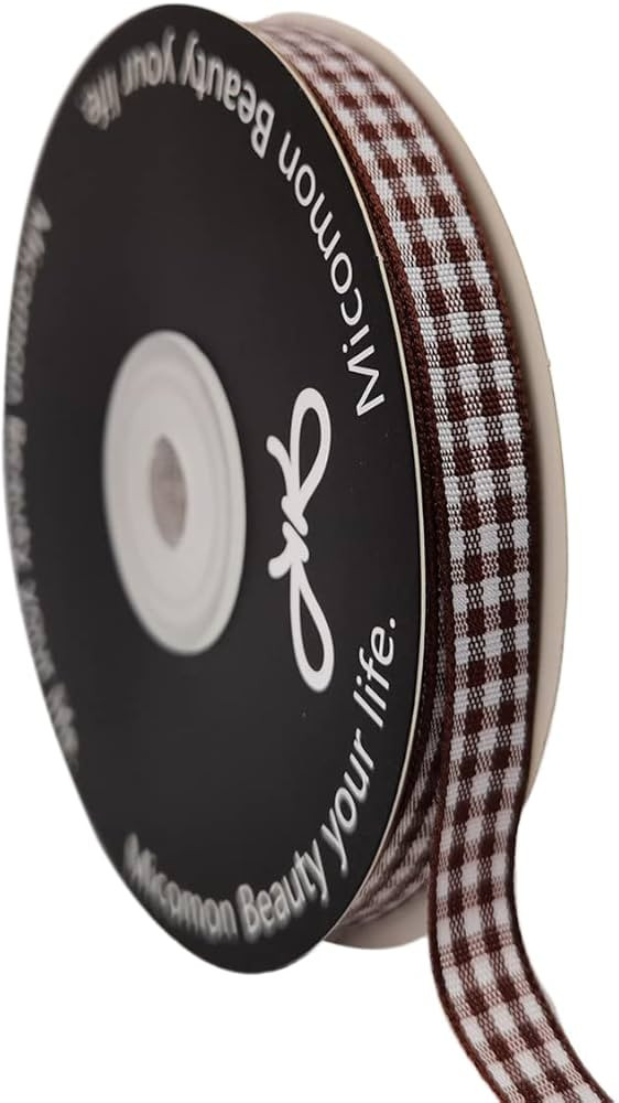 Brown Gingham Ribbon 25 Yards Christmas Ribbon for Crafts Plaid Checked Ribbon 100% Polyester (3/... | Amazon (US)