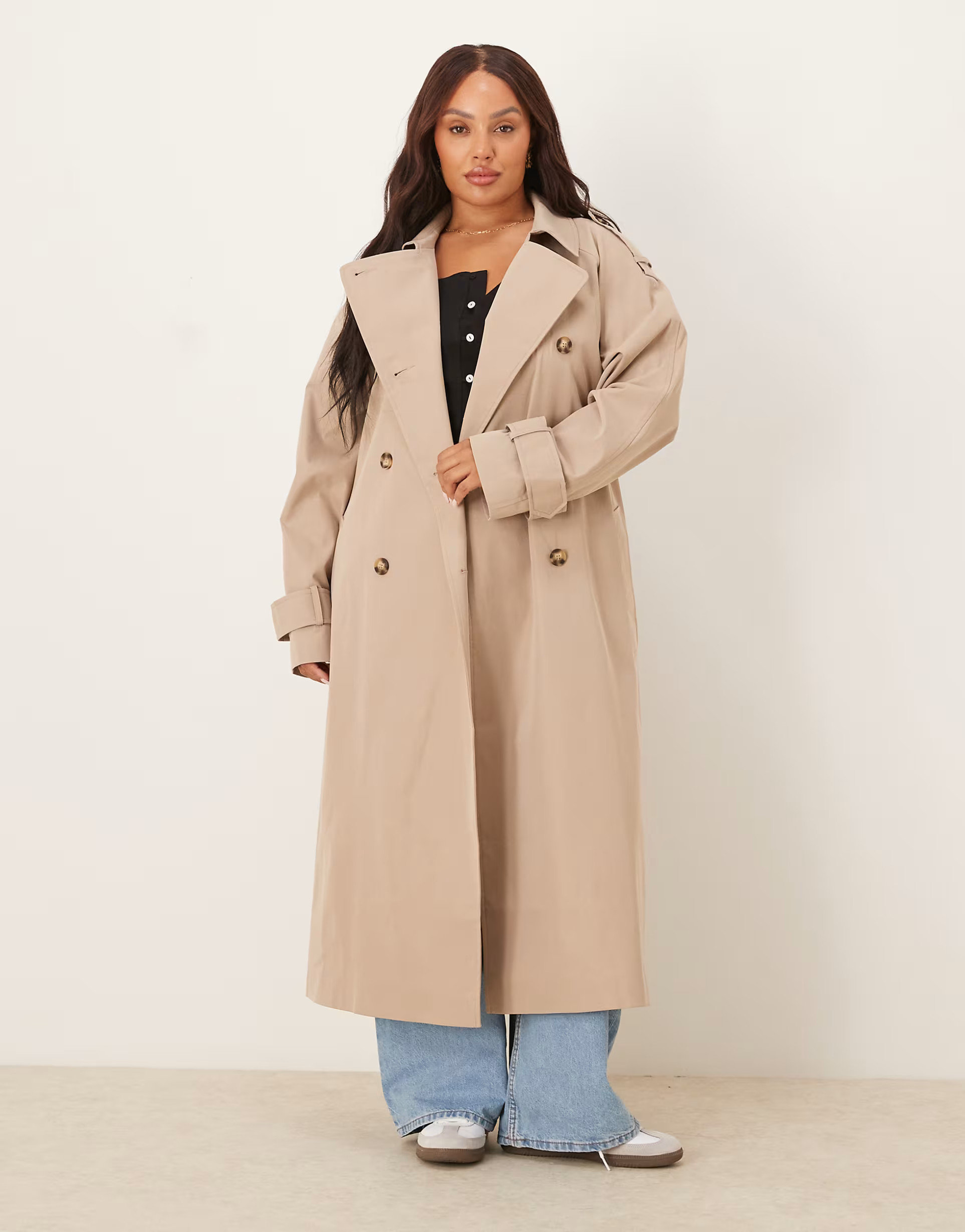 ASOS DESIGN Curve – Longline-Trenchcoat in Pilzbraun | ASOS (Global)