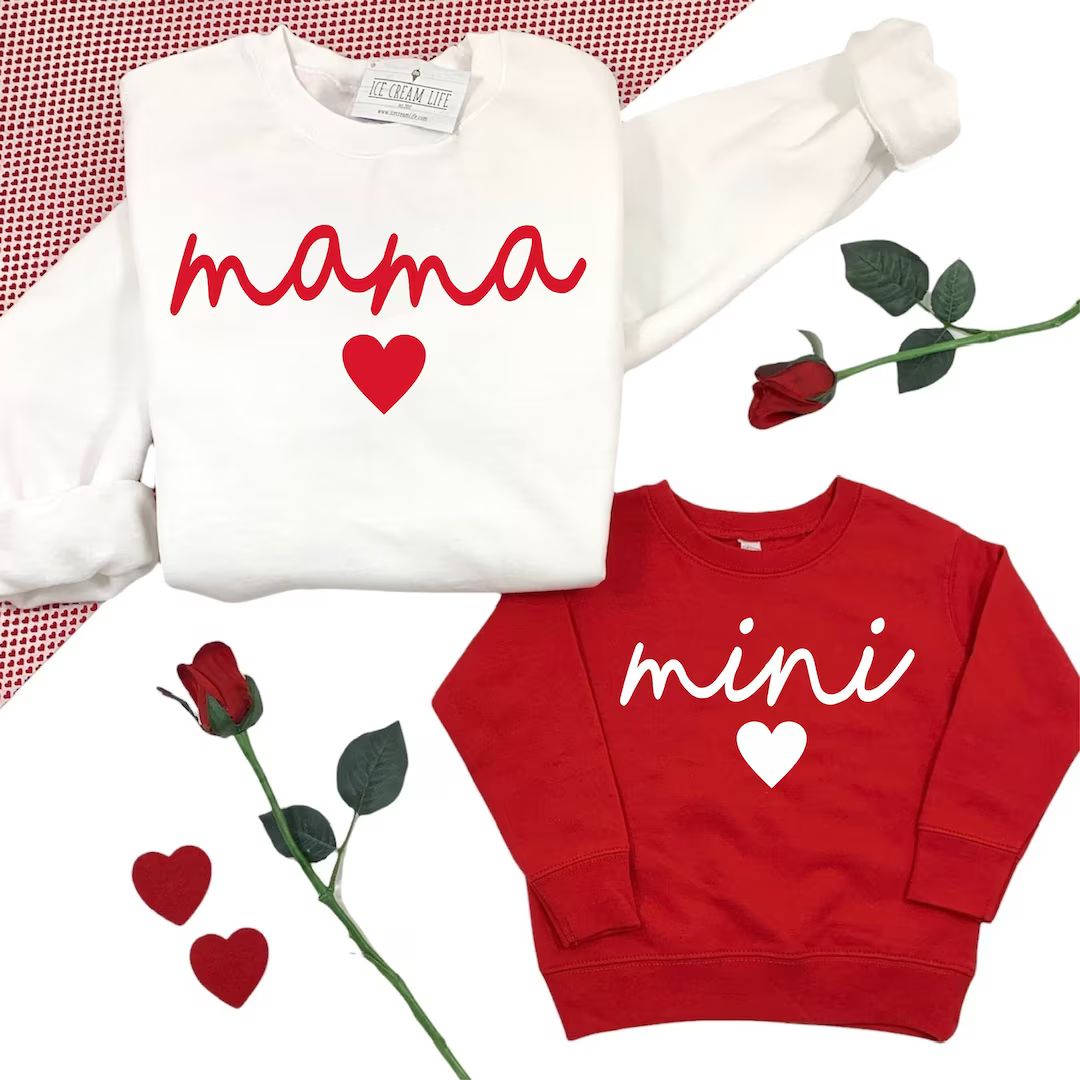 Mama Mini Valentine Sweatshirts, Valentine's Day Matching Shirts Mom and Girl Toddler Sweater, Mo... | Etsy (US)