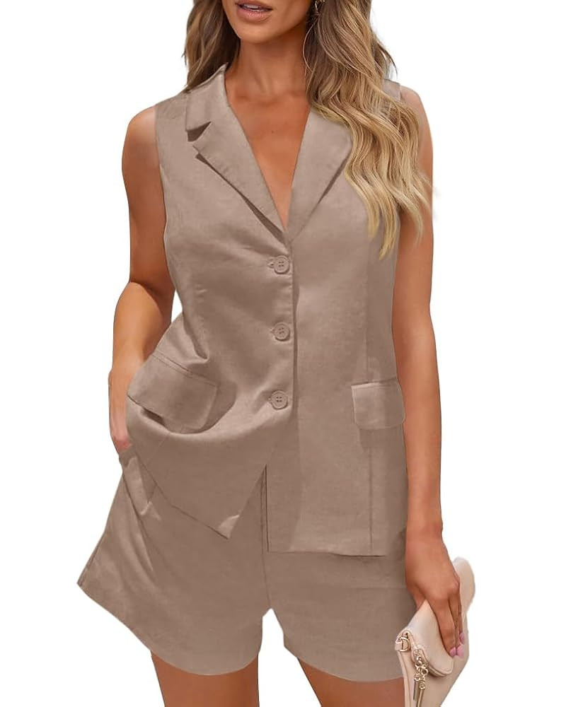 PRETTYGARDEN Women Summer 2 Piece Outfits 2025 Casual Lapel V Neck Button Down Vest Shorts Set Bu... | Amazon (US)