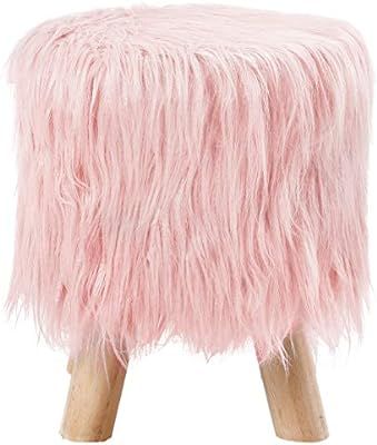 BirdRock Home Pink Faux Fur Foot Stool Ottoman – Soft Compact Padded Seat - Living Room, Bedroo... | Amazon (US)