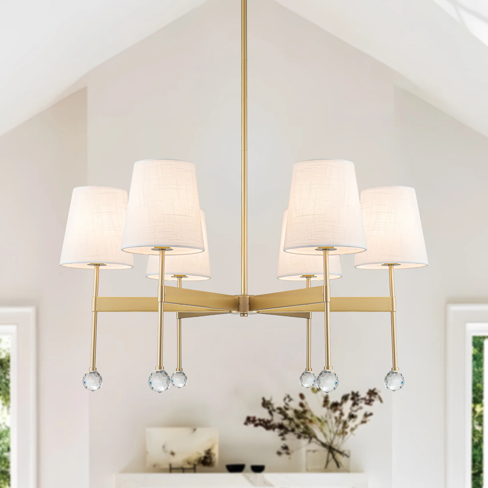6 - Light Dimmable Classic / Traditional Chandelier With White Linen Shades | Wayfair North America