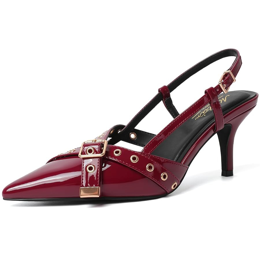 Mostrin Slingback Kitten Heels for Women Studded Heeled Pumps Pointed Closed Toe Heels Vintage St... | Amazon (US)
