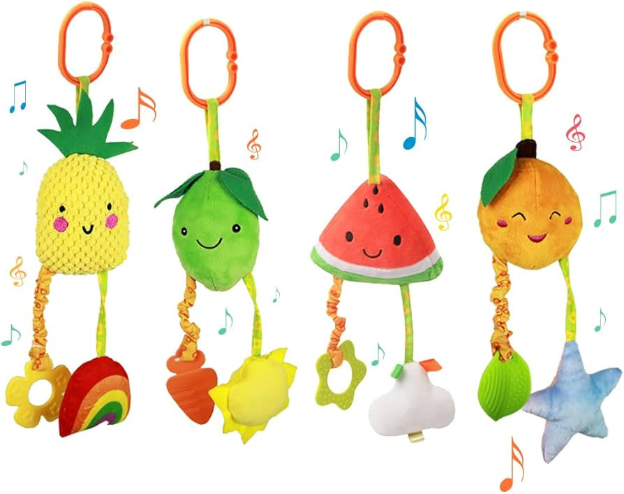 KAKIBLIN Baby Hanging Rattle Toys, 4 Pack Car Seat Stroller Toys Soft Squeaky Toys for Baby Newbo... | Amazon (UK)
