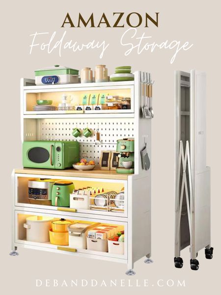 This foldaway storage shelf would be perfect for an easy-up coffee bar or pantry. This is exactly the type of item we would have in the pantry of our workshop kitchen. #home #storage #organization #coffeebar #pantry 

#LTKhome