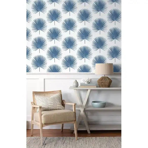 NextWall Blue Palmetto Palm Peel and Stick Removable Wallpaper - 20.5 in. W x 18 ft. L - 20.5 in.... | Bed Bath & Beyond