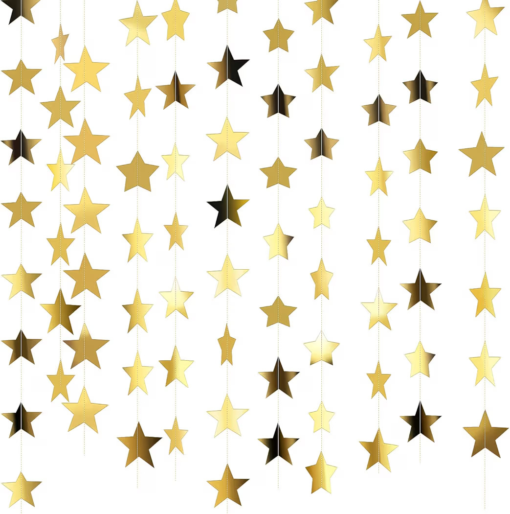 Patelai Glitter Star Garland Banner Christmas Decor 130 Feet Star Hanging Bunting Banner Twinkle ... | Amazon (US)