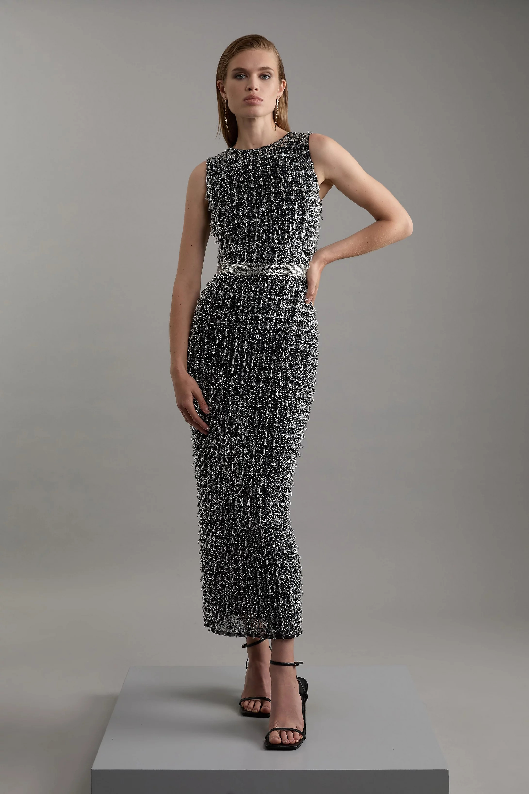Embellished Woven Midi Dress | Karen Millen US