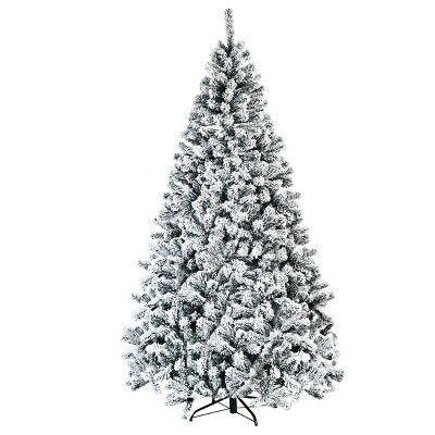 Costway 7.5ft Snow Flocked Hinged Christmas Tree Unlit Metal Stand | Target