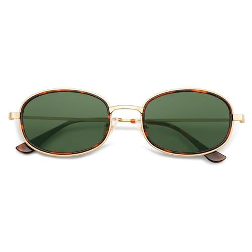 Appassal Retro Oval Sunglasses for Women Men Trendy Large Round Y2k Sunnies AP3681,Gold/Green | Amazon (US)