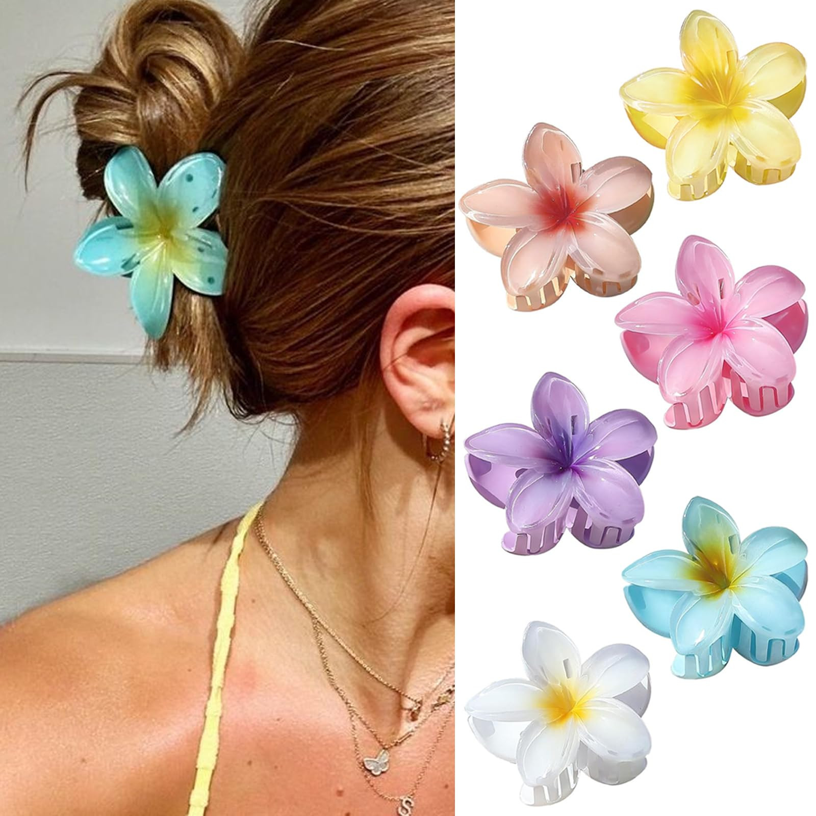 6Pcs Hawaiian Flower Hair Clips, Nonslip Strong Hold For Women,Large Hair Claw Clips for Thick Ha... | Amazon (US)