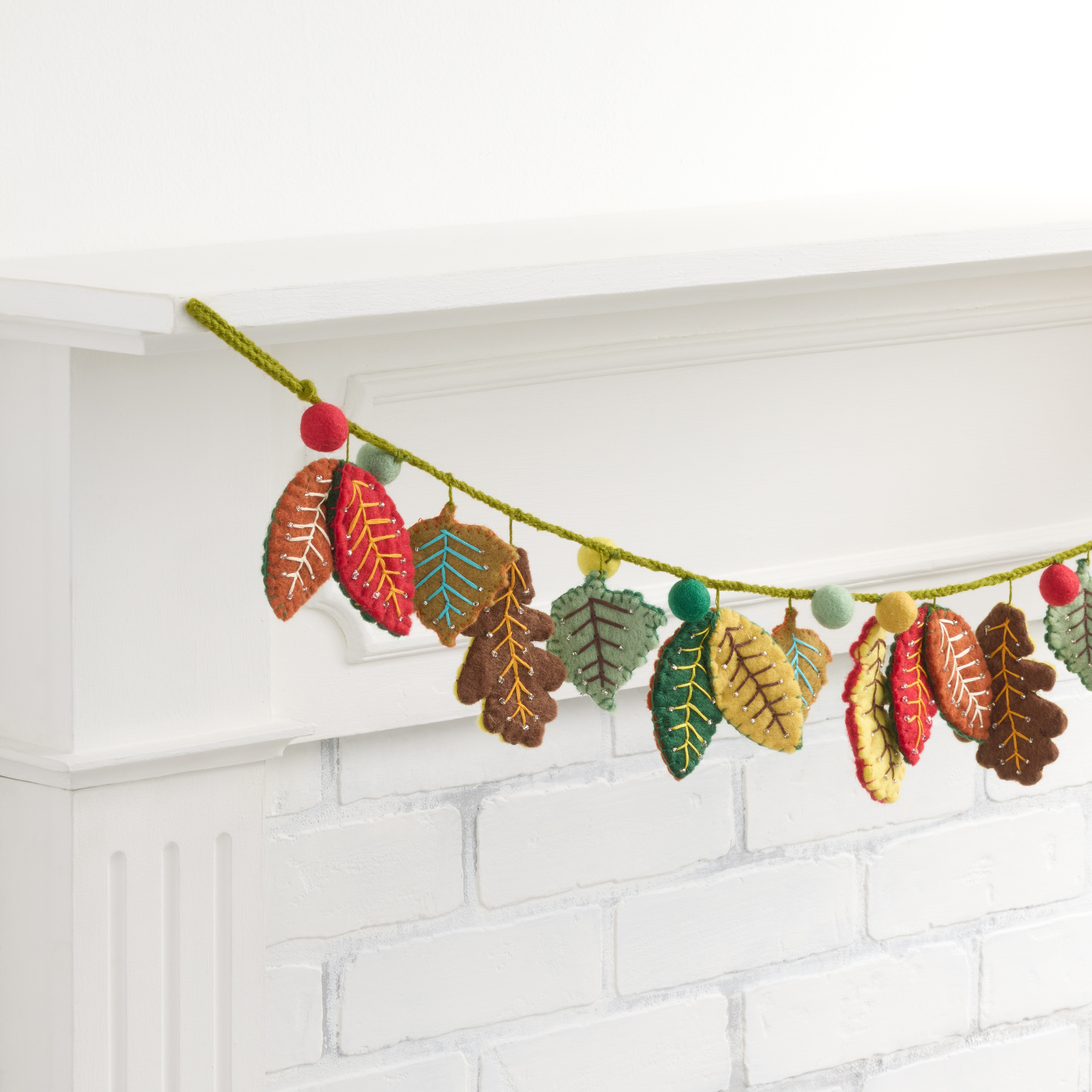Multicolor Wool Beaded Autumn Leaves Garland | World Market
