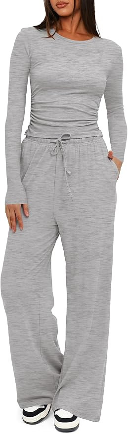 Darong Women's 2 Piece Sets 2025 Fall Outfits Long Sleeve Wide Leg Tracksuits Casual Lounge Set M... | Amazon (US)