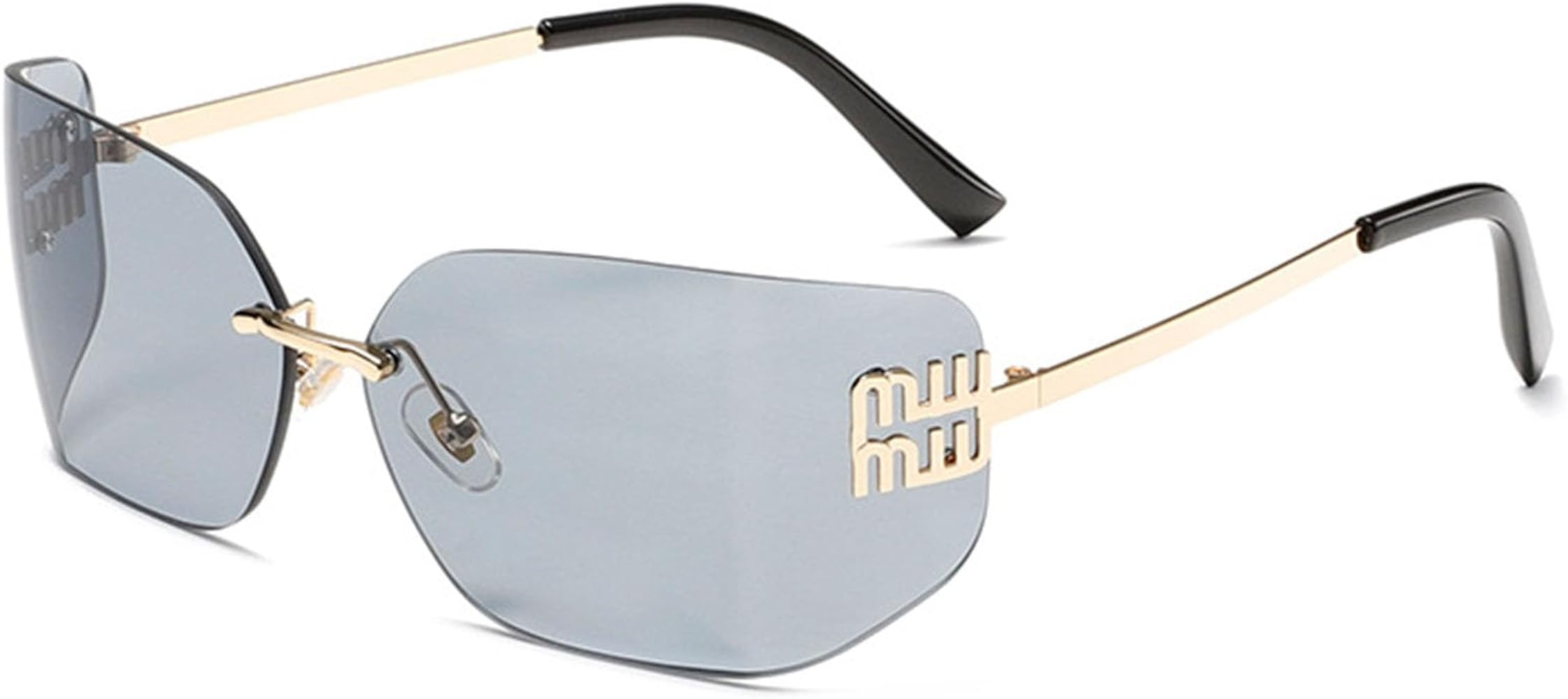 Futuristic Rimless Y2K Sunglasses for Women Men Fashion Wrap Around Frame Trendy Shield Frameless... | Amazon (US)