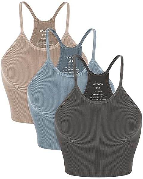 ODODOS 3-Pack Seamless Crop Tank for Women Ribbed Soft High Neck Cropped Tops, Brunette+Clay+Mush... | Amazon (US)