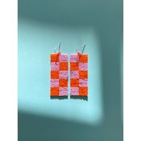 Hot Square Bead Earrings Seed Pink Orange Statement Geometry Art Modern Abstract | Etsy (US)