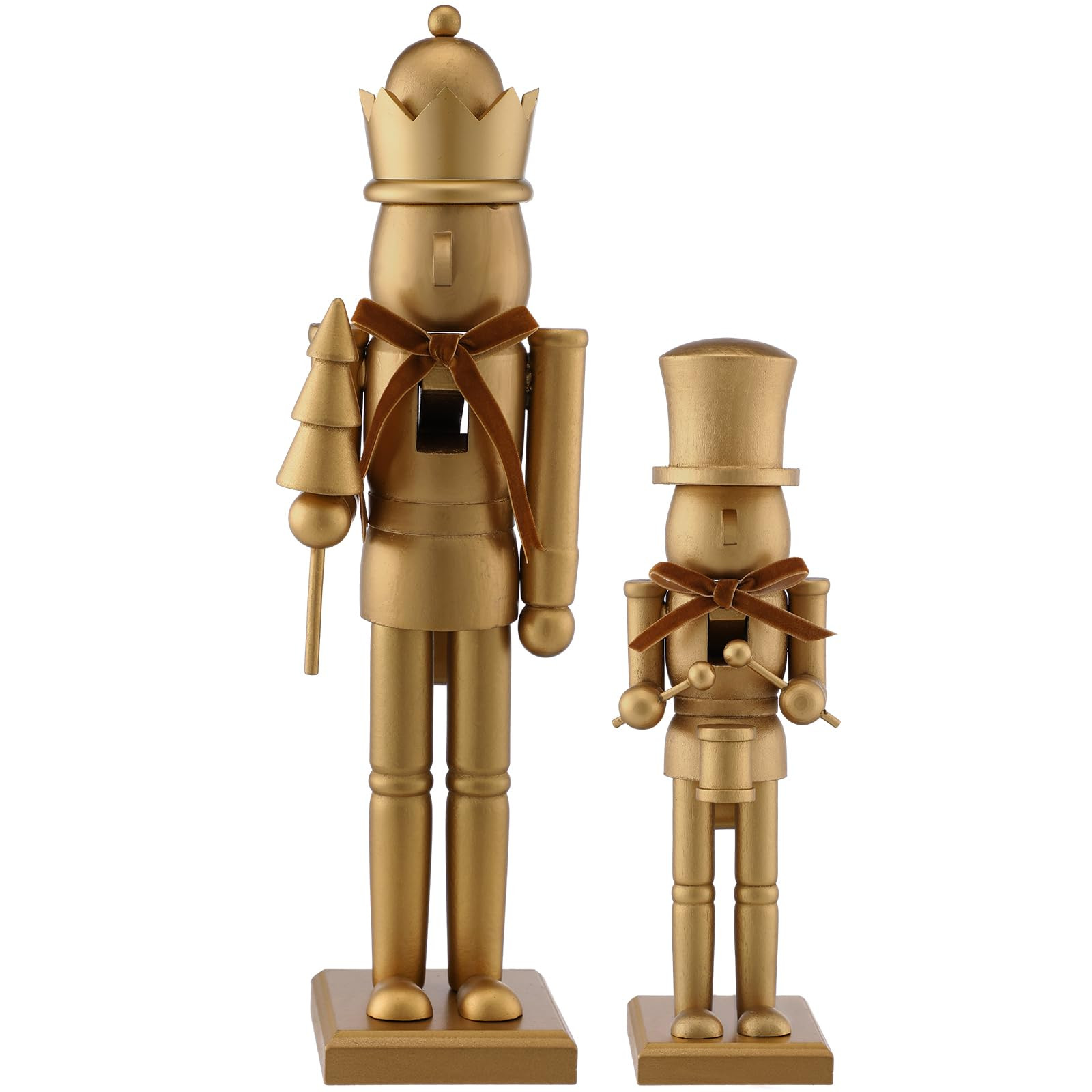 Weysat 2 Pcs Neutral Christmas Nutcracker Figure Gold Wooden Nutcracker Figures with Velvet Bow C... | Amazon (US)