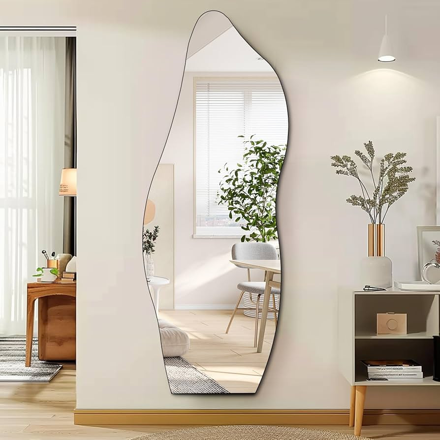QDSSDECO Full Length Mirror 63"x24" Irregular Wall Mirror Wave Frameless for Living Room Bathroom... | Amazon (US)